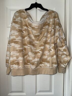 American Eagle Outfitters Off The Shoulder Beige Camo Sweatshirt